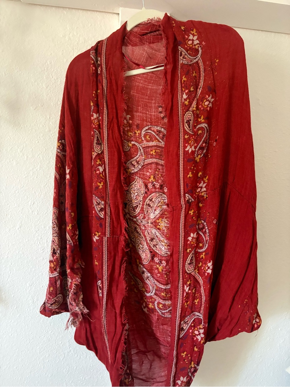 Red Paisley Open Kimono Cardigan